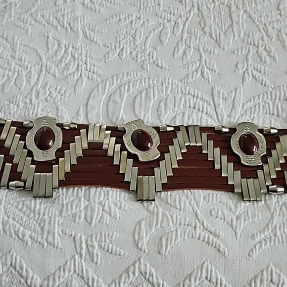 FREE PEOPLE Brown leather boho belt with Silvertone hardware - Picture 5 of 8